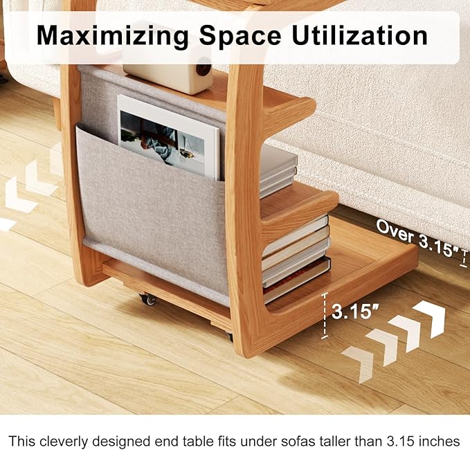 AQIMUELE Wooden C-Shaped End Table, Couch Desk