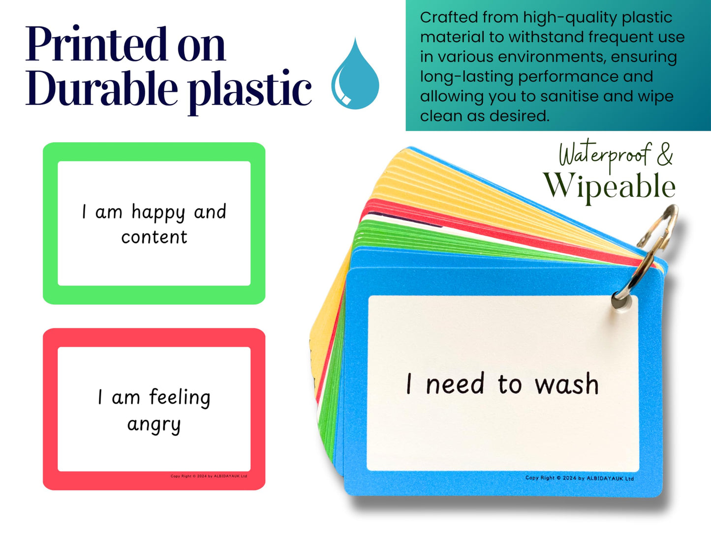Plastic Communication Cards for ADHD and Autism, Special Needs Communication Aid for Non Verbal Adults and Children, Speech Delay Flash Cards