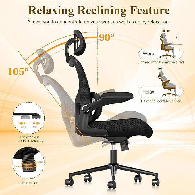 SUNNOW Ergonomic Office Chair, Comfy Mesh Desk Chair, High Back Computer Gaming