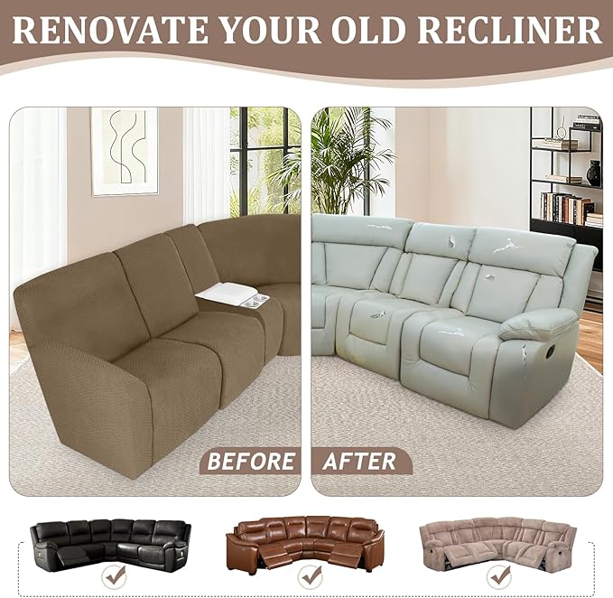 ALIECOM 100% Waterproof Recliner Sectional Couch Covers L Shape Stretch Corner