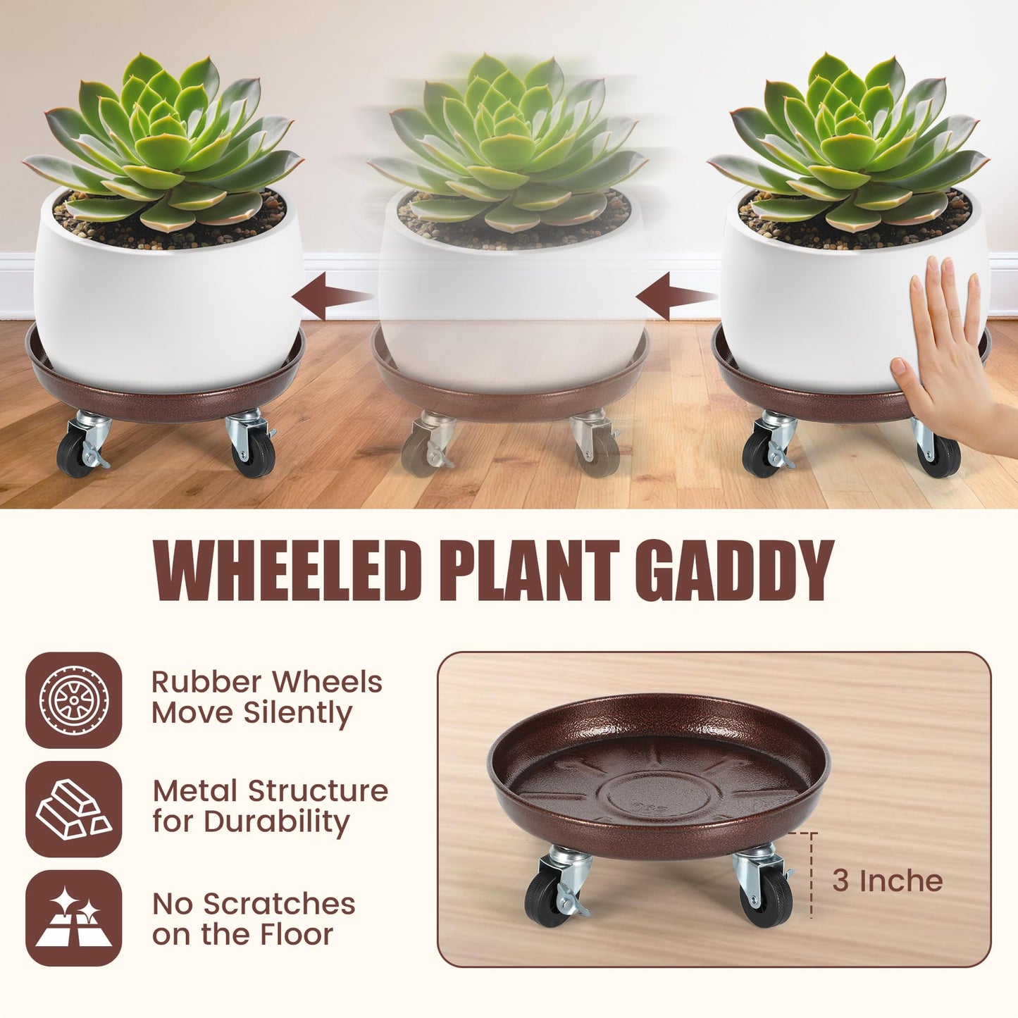 OBMMIRAO 10 Inch Plant Caddy with Wheels Heavy Duty, 240 lbs Capacity, 4 Swivel Casters (2 Locking), Steel Rolling Plant Stand, High-Strength Rust-Proof Steel