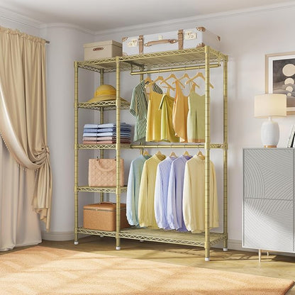 VIPEK V7 Clothes Rack Heavy Duty Max Load 670lbs, Garment Rack with 5 Tiers Adjustable Shelves Portable Closet Metal Sturdy Wardrobe Storage System for Walk-in Closet, Bedroom, Small Space (Gold)