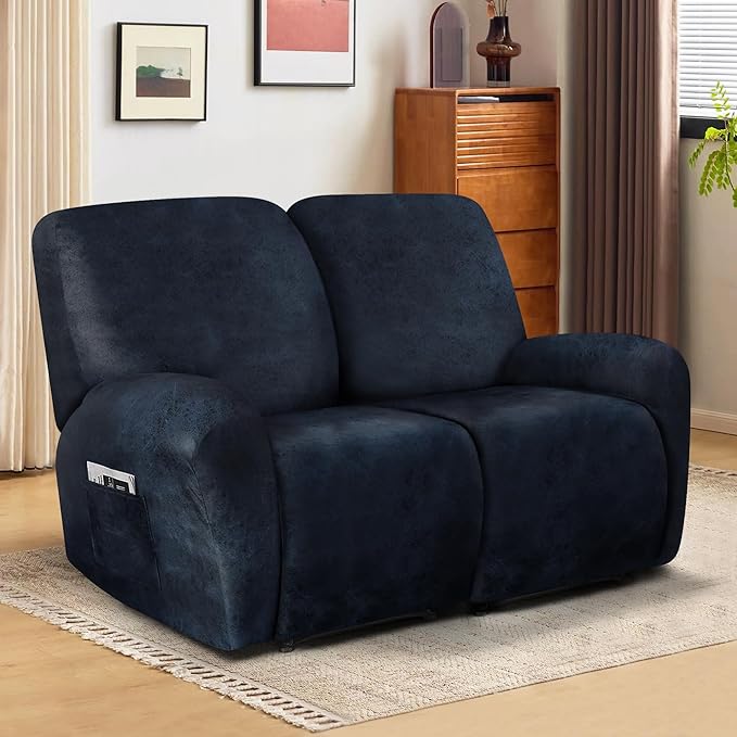 ANARACHON Leather Look Loveseat Recliner Cover, 6-Pieces Stretch Dual Recliner