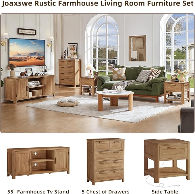 Joaxswe Farmhouse 55" Tv Stand, Dark Wood Entertainment Center