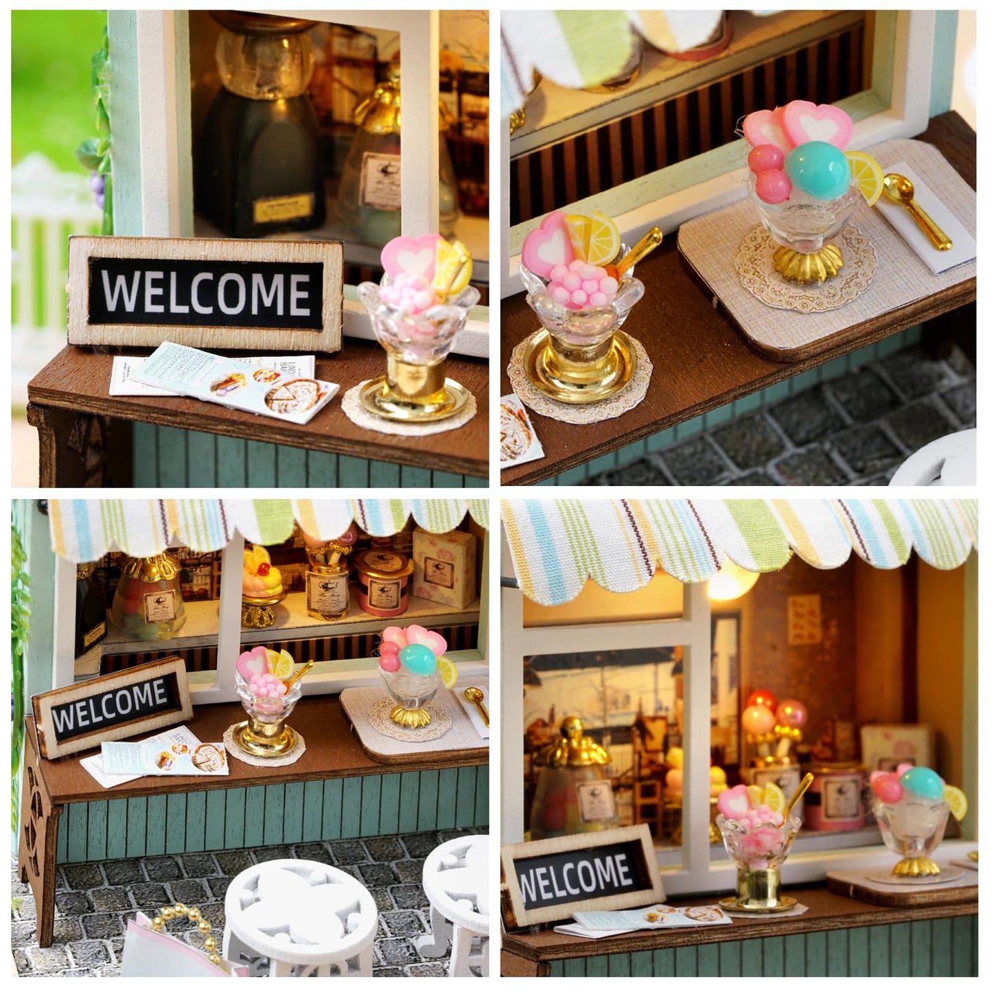 Miniature House Kit, CUTEROOM Tiny House Kit Wooden Dollhouse Kit Mini House Making Kit with Dust Cover, DIY Dollhouse Kit Birthday Gift (Dessert Time)