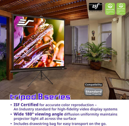Elite Screens Tripod B, 85-INCH 1:1, Lightweight Pull Up Foldable Stand, Manual, Movie Home Theater Projector Screen, 4K / 8K Ultra HDR 3D Ready, US Based Company 2-YEAR WARRANTY, T85SB, black