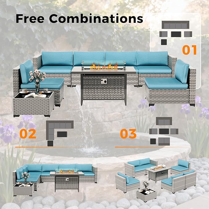 12-Seat Modern Outdoor Wicker Rattan Patio Furniture Set