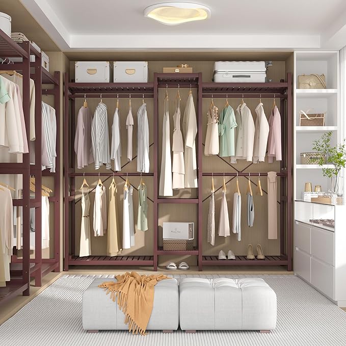 Homykic Bamboo Closet System Clothes Rack, Large Freestanding Garment Rack