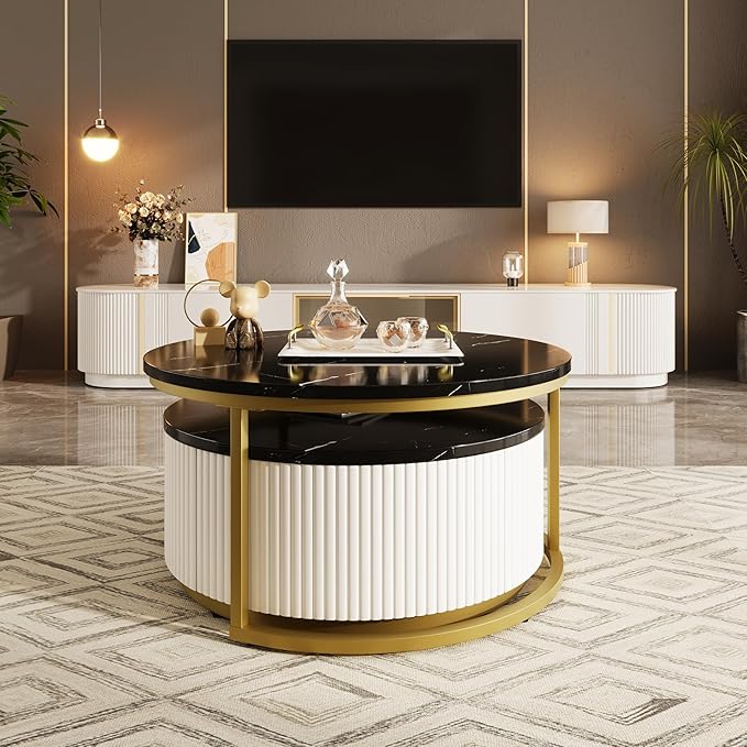 Modern Round Nesting Coffee Table Fluted
