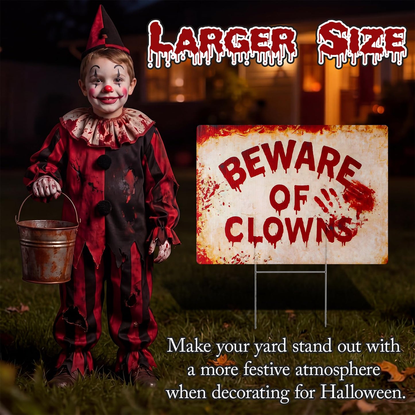 Otoolling 4 Pcs Halloween Terrifying Clown Metal Yard Signs Decor 16 Inch Beware of Clowns Garden Stakes Outdoor Scary Carnival Metal Signs for Halloween Spooky Party Creepy Evil Circus Lawn Decor
