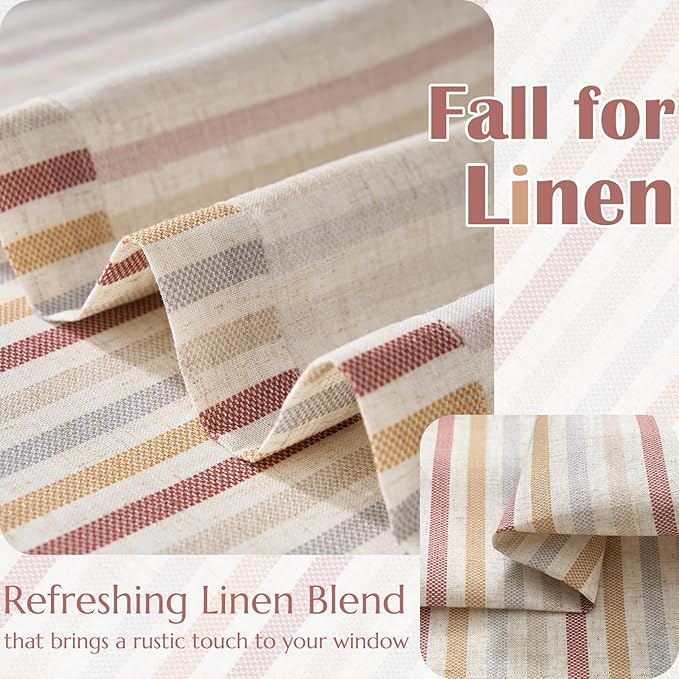 jinchan Colorful Striped Linen Kitchen Curtains 24 Inch Christmas Tier Curtains Farmhouse Modern Cafe Small Window Treatments Light Filtering Rod Pocket for Living Room Bathroom 2 Panels Multi Red