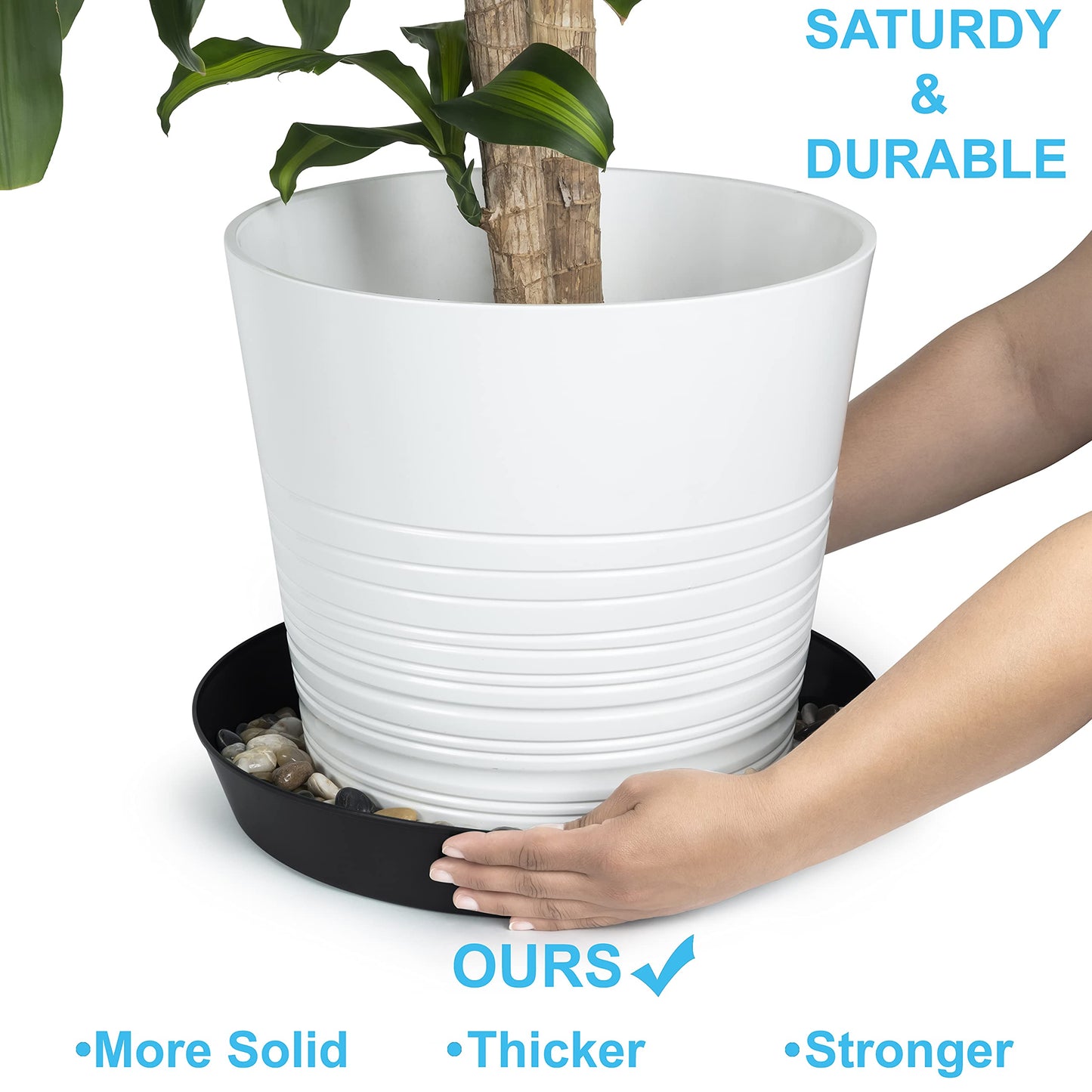 Austin Planter 18 Inch (16.3 Inch Base) Case of 2 Plant Saucer - Black Polypropylene,Heavy Duty Indoor/Outdoor Tray and Drip Pan,Collects Flower Pot Excess Water Made in USA