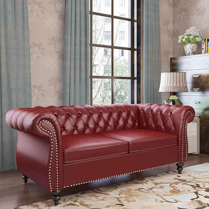 Mid-Century 2 Seater Sofa, Faux Leather Loveseat