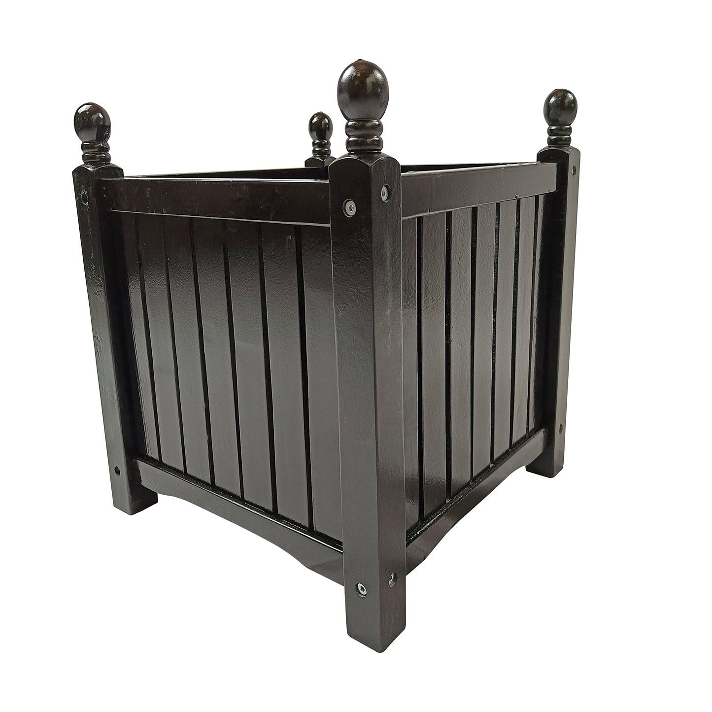 espidoo Square Wooden Planter Box: Solid Wood Outdoor Flower & Herb Pot - Decorative Garden Planter with Slatted Sides for Porch Patio & Deck - Easy Assembly Black Planter Box