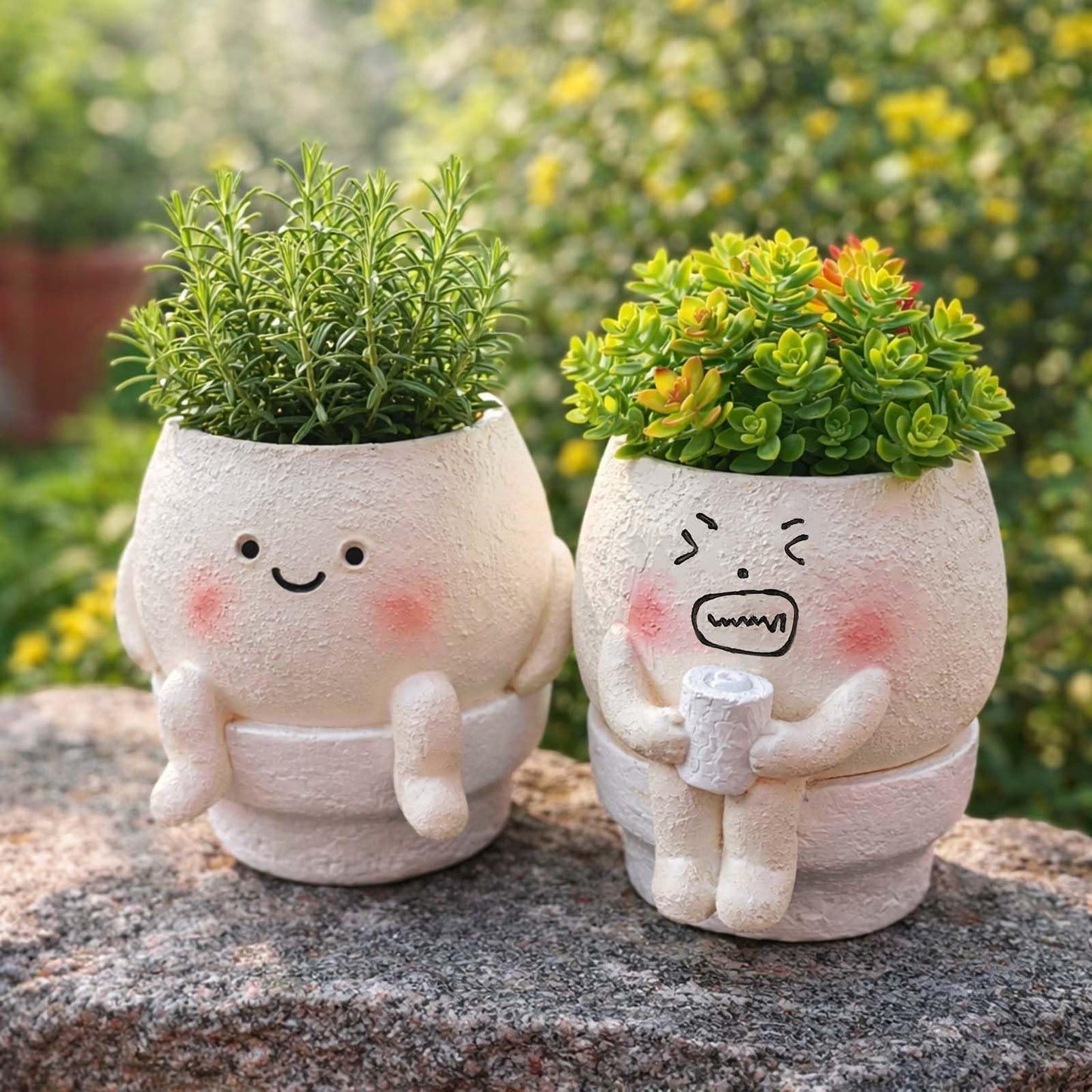 Patelai 2 Pcs Face Planter Pots Detachable Funny Toilet Planter Pot Cute Resin Smile Face Head Succulents Flower Planters Decor for Indoor Outdoor Home Office Gift Ideas