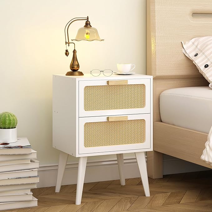 YAUKOMEL White Nightstand, Wood End Table, Side Table