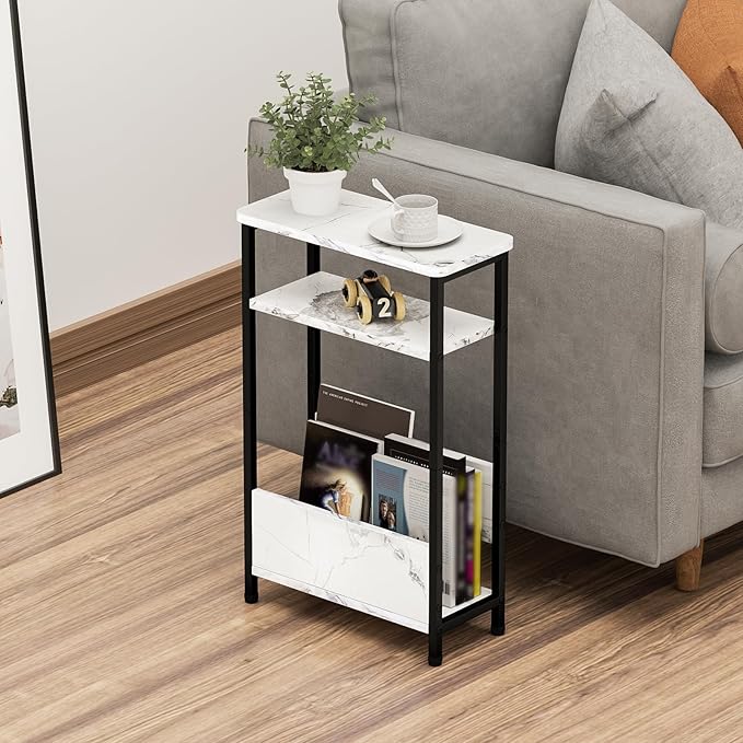 THUMEYE 7.1" Narrow Side Table for Small Spaces, 3 Tier Small End Table