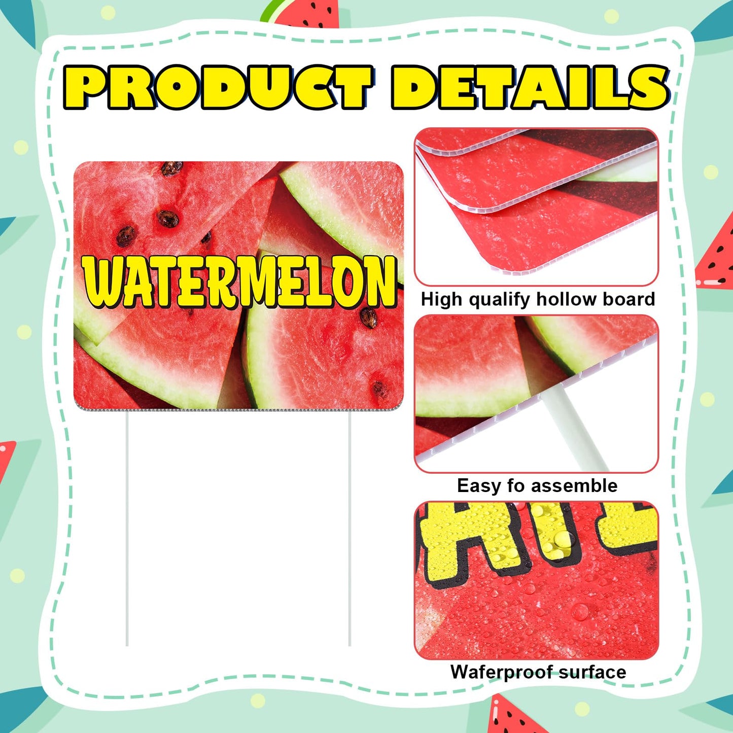 Novabright 3 Pack Watermelon Yard Signs 15.7" x 11.8" Double-sided Watermelon Yard Signs with Stakes Weatherproof Stand Sign for Lawn Outdoor Fruit Party Decorations Stand Supplies Business