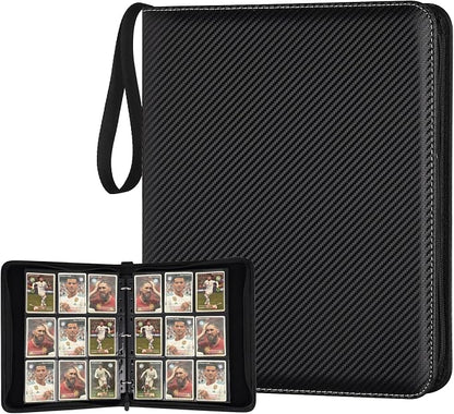 GERMUN 3 Ring 9 Pocket Zipper Trading Card Binder, 720 Double Sided Standard PU Album Folder for TCG & Sports Collectibles, Not Fit Top Loaders (Black)
