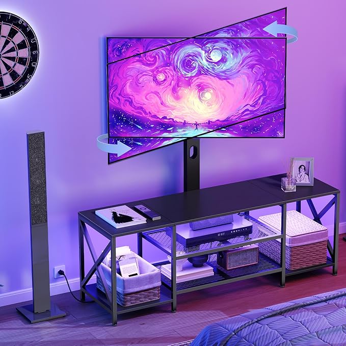 HOOBRO TV Stand with Mount and Power Outlet, LED Entertainment Center with