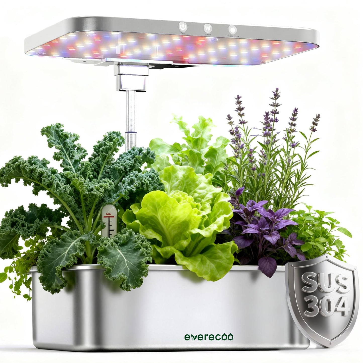 Stainless Steel Hydroponics Growing System Kits, Controlled Smart Indoor Garden with LED Grow Light Full Spectrum, 15 Pods Plant Germination Kit, with Quiet Pump,for Vegetables Herbs,Gardening Gifts