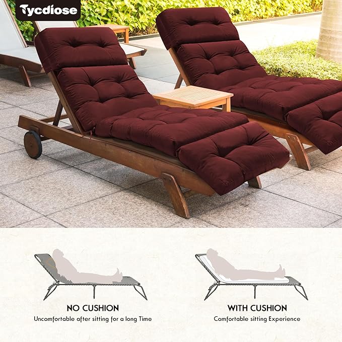 Outdoor Chaise Lounge Chair Cushion Set of 4, Thickened 74.4 x 22 x 4.7 Inches