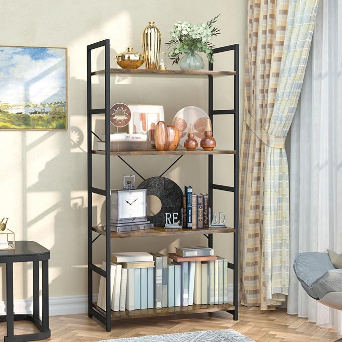 NUMENN 4 Tier Bookshelf, Tall Bookcase Shelf Storage Organizer, Modern Book