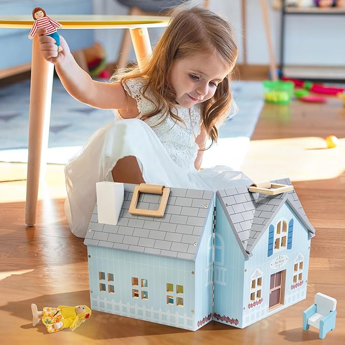 WOODMAM Foldable Wooden Dollhouse
