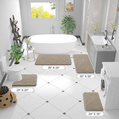 OLANLY Bathroom Runner Rugs 44x24, Soft Absorbent Chenille Bath Rugs, Rubber Backing Quick Dry, Machine Washable Long Bath Mats for Bathroom Floor, Tub and Shower, Home Decor Accessories, Warm Taupe