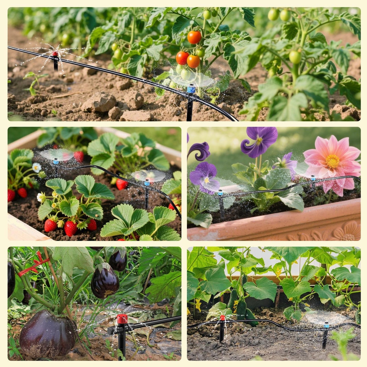 118FT Drip Irrigation System, Garden Watering System, Quick-Connect Drip Irrigation Kit for Lawn Raised Bed Greenhouse, Plant Watering System with 1/4'' Drip IrrigationTubing, Drip Emitters,Connectors