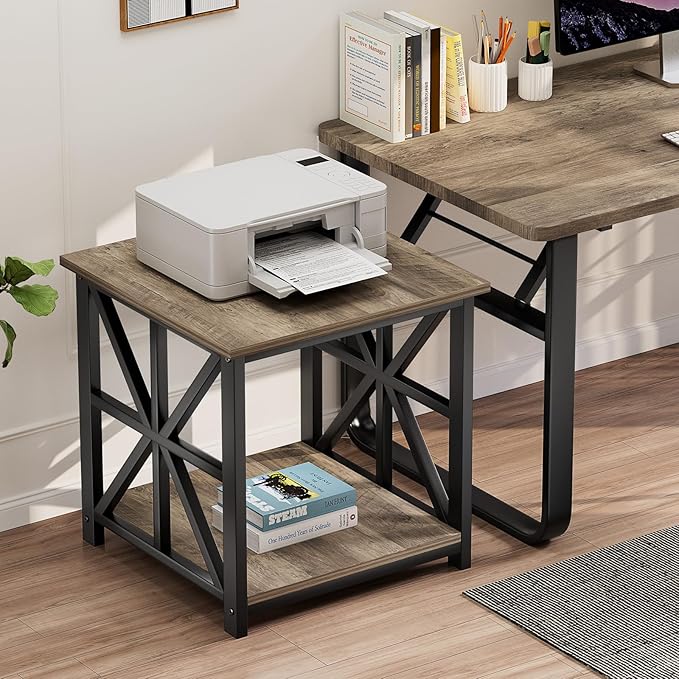 GreenForest End Table with 2-Tier Storage Shelf, 24 inch Large Side Table