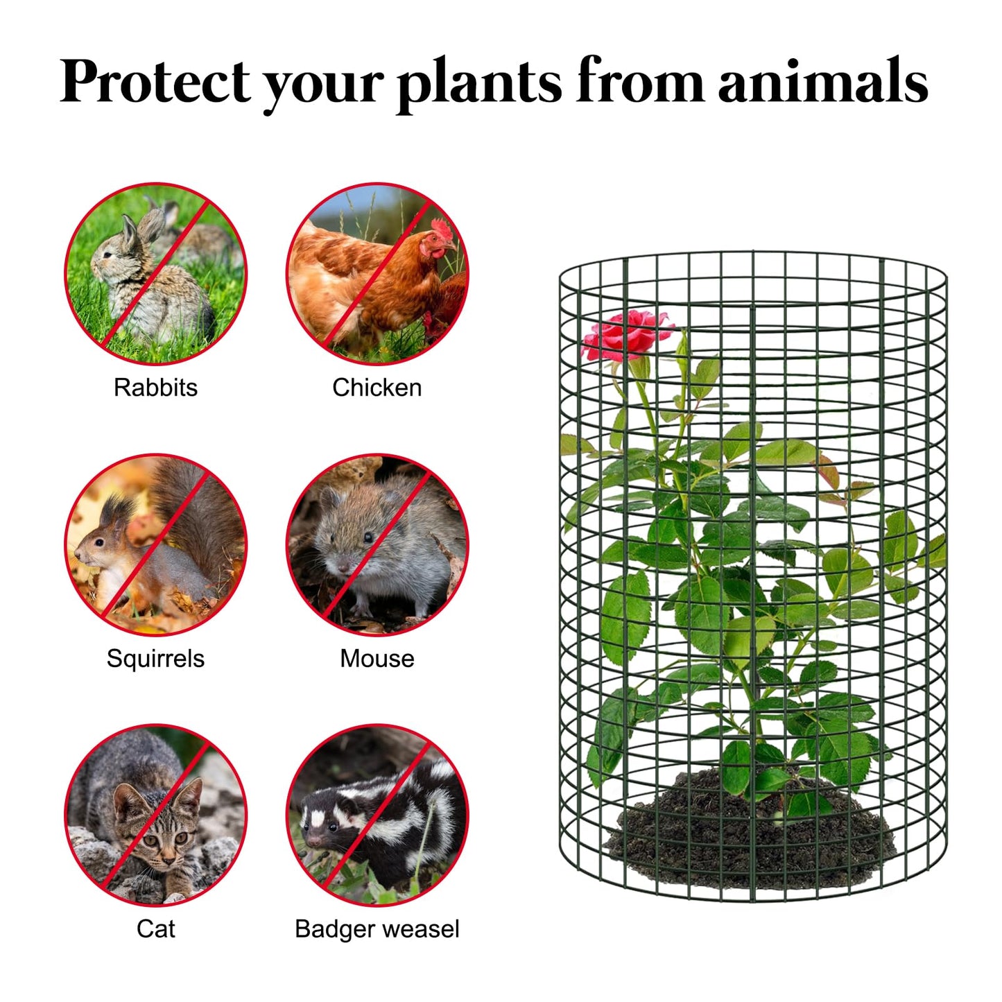 Hlimior 30 Pcs Large Wire Plant Protector from Animals 24'' x 12''10 Sets Metal Plant Cage Chicken Wire Cloche with Ground Stakes and Nylon Tie to Keep Animals Out, Garden Protection Bunny Barricade