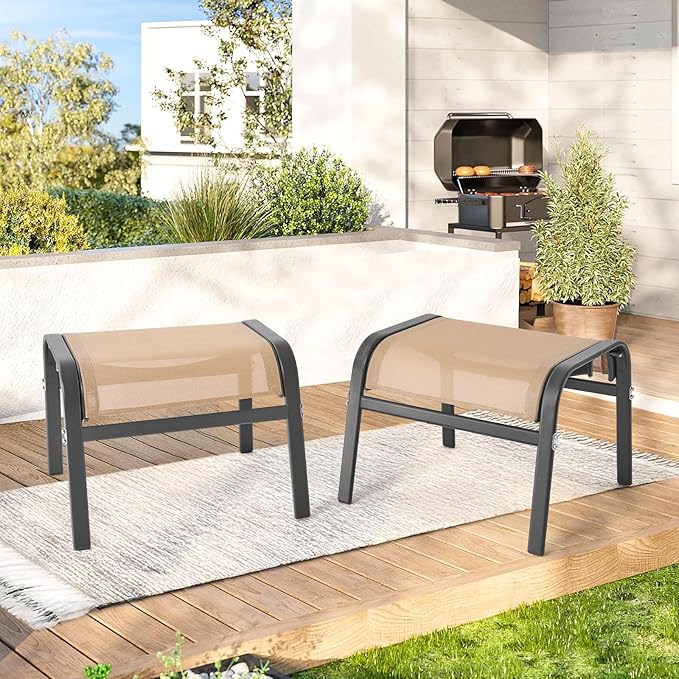 ONBRILL Outdoor Ottoman Set of 2, All Weather Outdoor Foot Stool