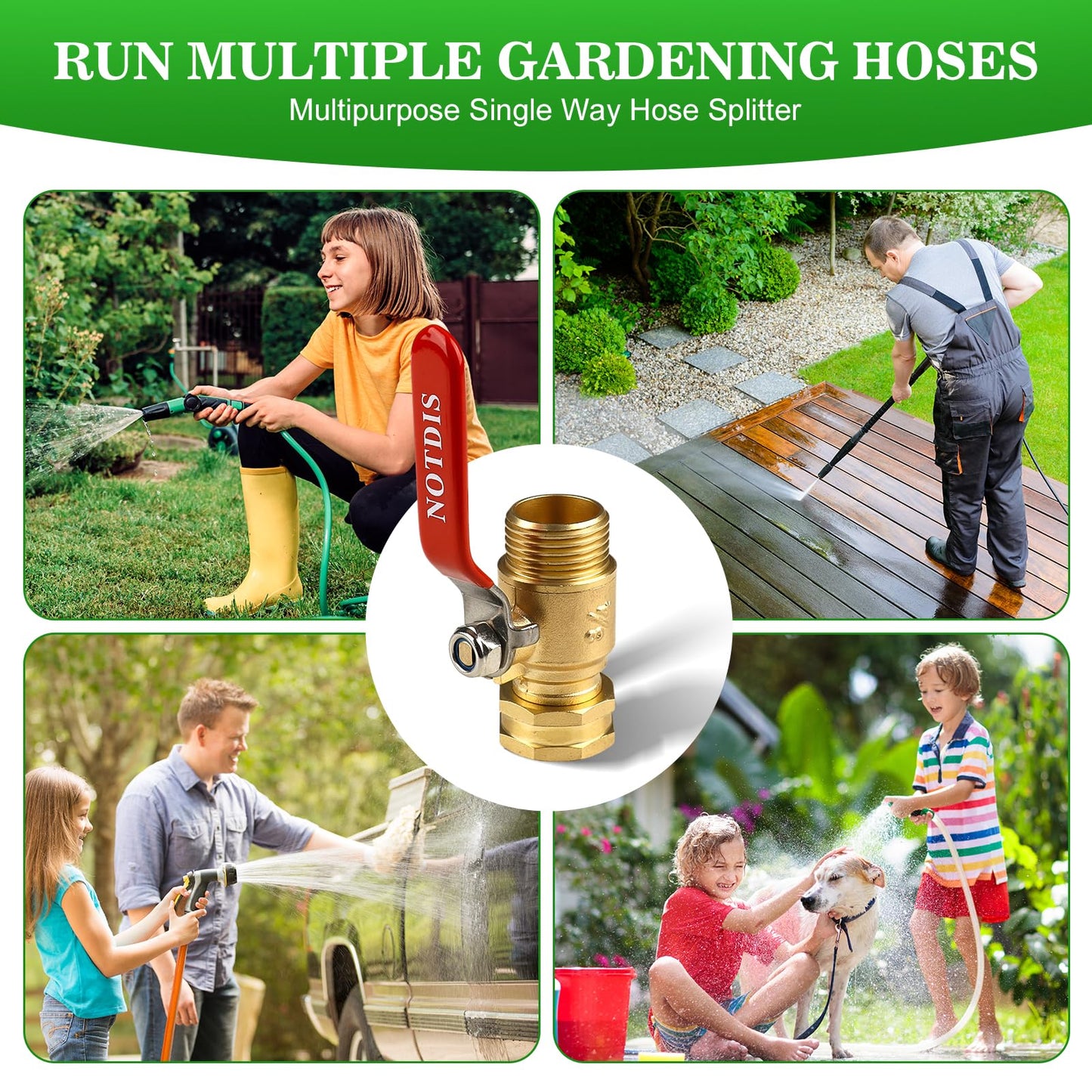 Brass Garden Hose Shut Off Valve with Full-Flow Design - Heavy Duty 3/4" GHT Connector, 304 Stainless Steel Handle - 2 Pack (Corrosion-Resistant)