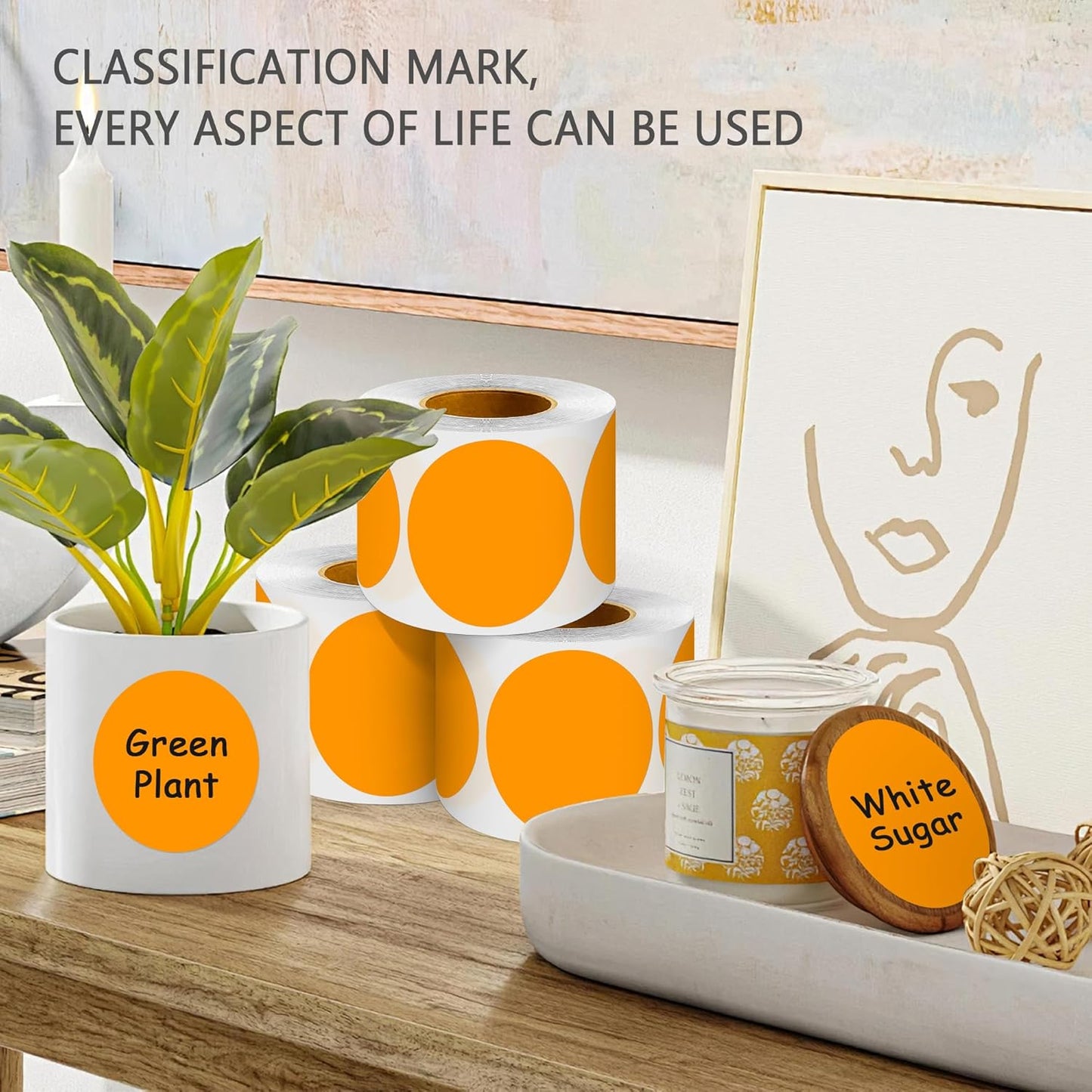 PARLAIM 3" Diameter Round Orange Color Coding Sticker, 4 Rolls 2000PCS Circle Dot Label,Permanent for Inventory Box Labeling