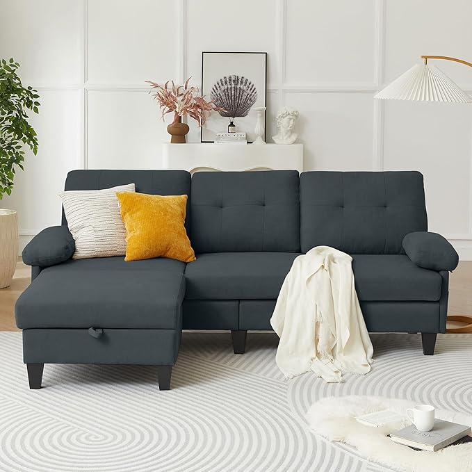 84" Convertible Sectional Sofa, Deep 3-Seater L Shaped Sectional Couch