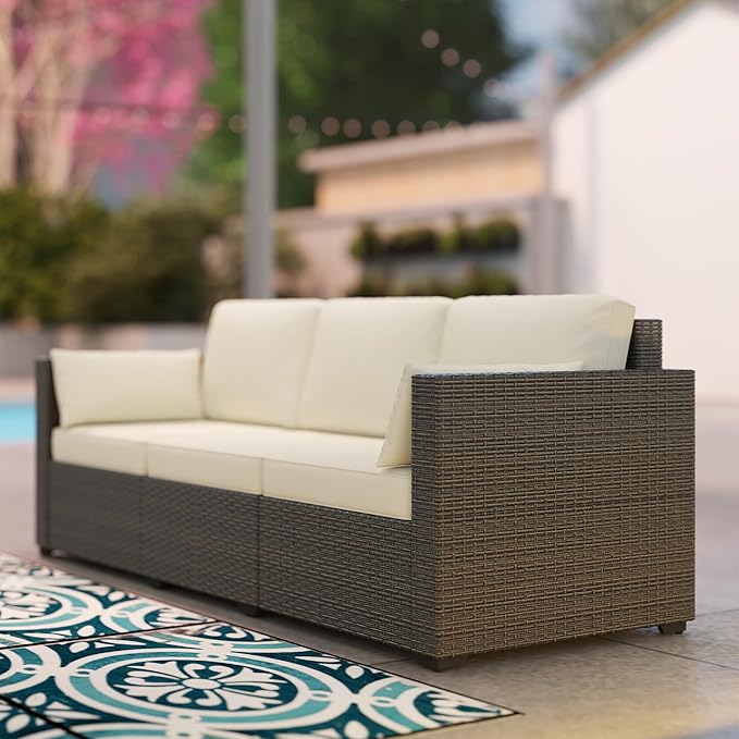 Outsunny Patio Couch PE Wicker Deep Seating Outdoor Sofa