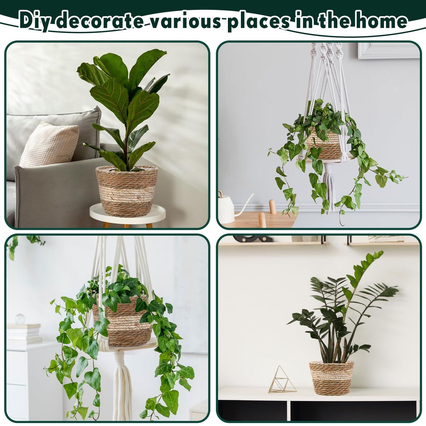 Mumufy 6 Pcs Seagrass Planter Basket Flower Pots Cover Plant Baskets Hand Woven Plant Basket Storage Containers with Plastic Liners for Indoor Outdoor Flower Pots Decoration 10, 7, 8.3 Inch(Novel)