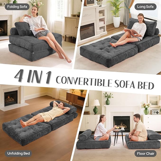 HABUTWAY Folding Sofa Bed, Convertible Sleeper Chair Bed w/Dual-Pillow & Handle