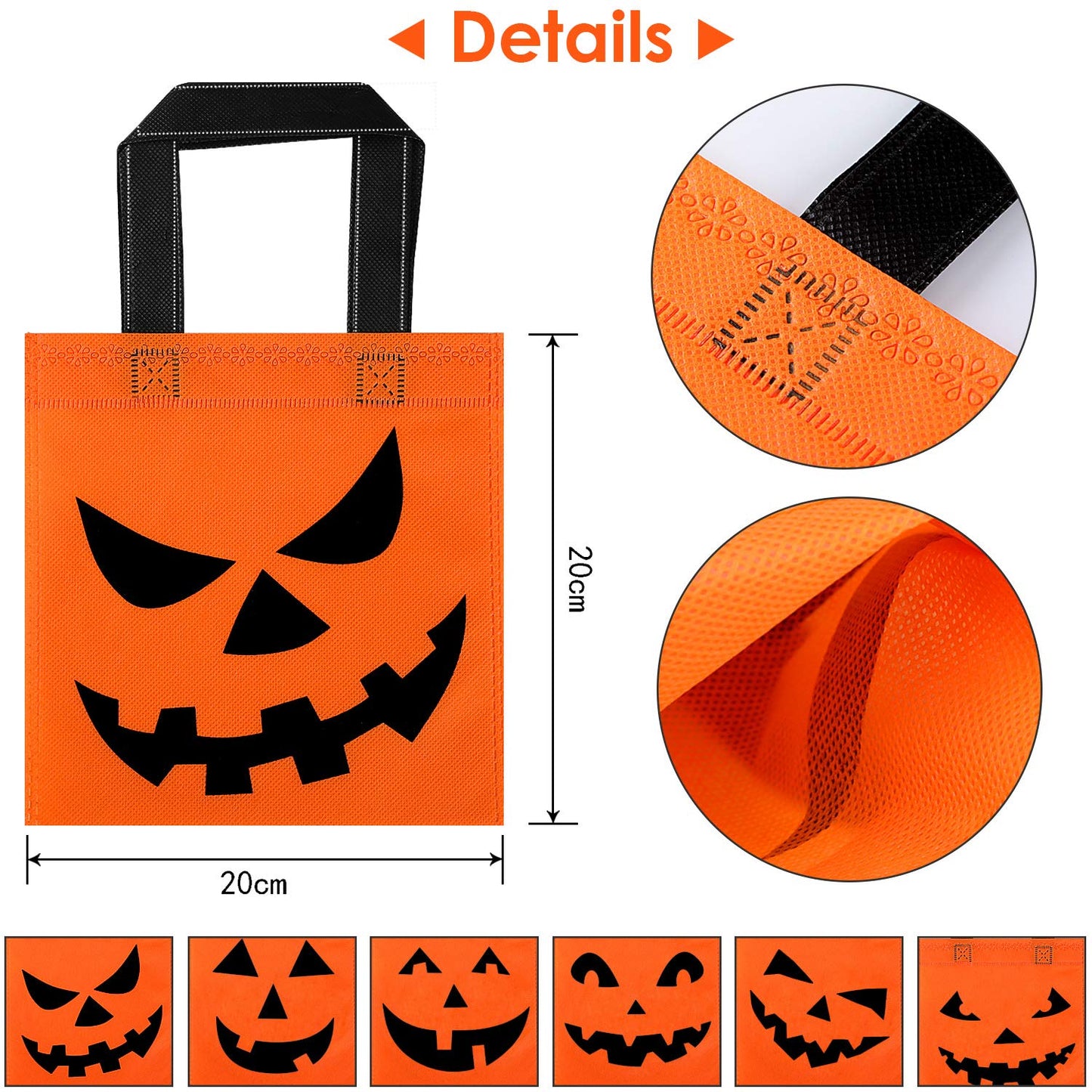 Boao 24 Pieces Halloween lantern Pumpkin Tote Bags, 8 by 8 Inches Non woven Candy Goody Bags for Halloween Party Favors Supplies