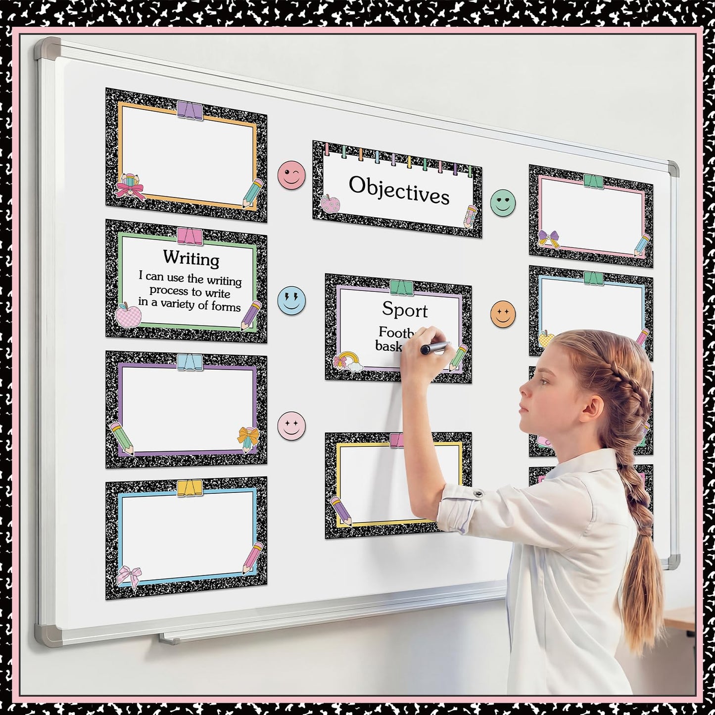 Trandraft 16 Pcs Magnetic Write Wipe Organization Chart Classroom Dry Erase Labels Learning Objectives Board for Whiteboard Goals Targets Classroom Teaching Supplies (Artwork)