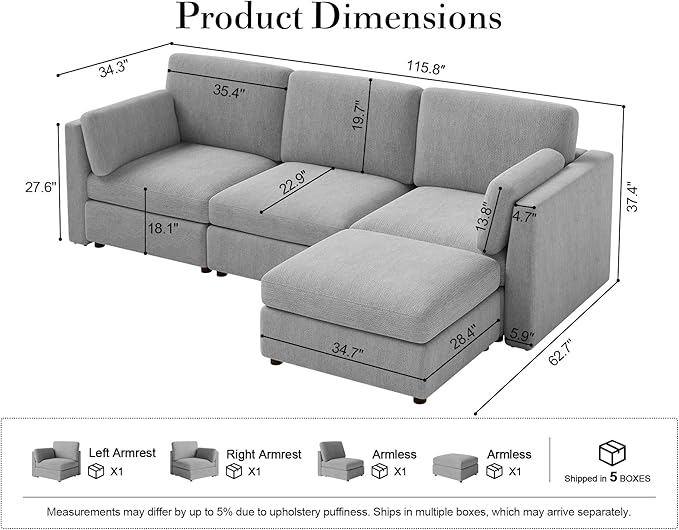 116'' Oversized Modular Sectional Sofa