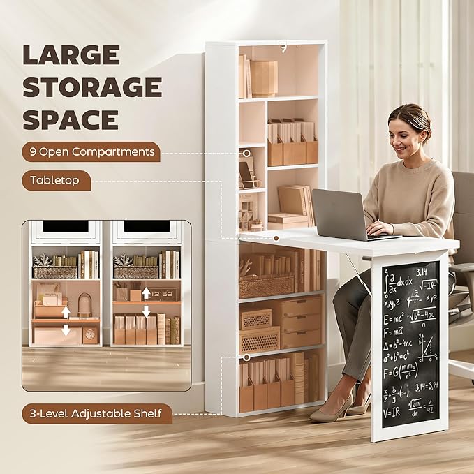 HOMCOM Foldable Convertible Writing Table, Wall Mounted Space-Saving Computer