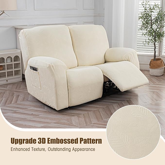 Gennia Recliner Loveseat Cover 4 Pieces, Waterproof Stretch Recliner Sofa