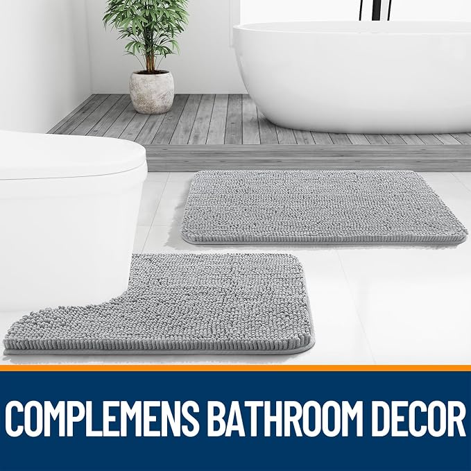 OLANLY Large Bathroom Rugs 70x46, Extra Soft Absorbent Chenille Bath Rugs, Rubber Backing Quick Dry, Machine Washable Bath Mats for Bathroom Floor, Tub and Shower, Home Decor Accessories, Light Grey