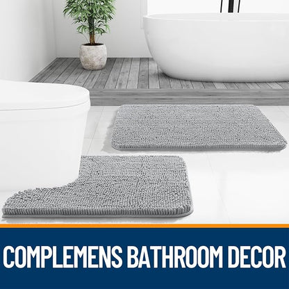 OLANLY Large Bathroom Rugs 45x27, Extra Soft Absorbent Chenille Bath Rugs, Rubber Backing Quick Dry, Machine Washable Bath Mats for Bathroom Floor, Tub and Shower, Home Decor Accessories, Light Grey