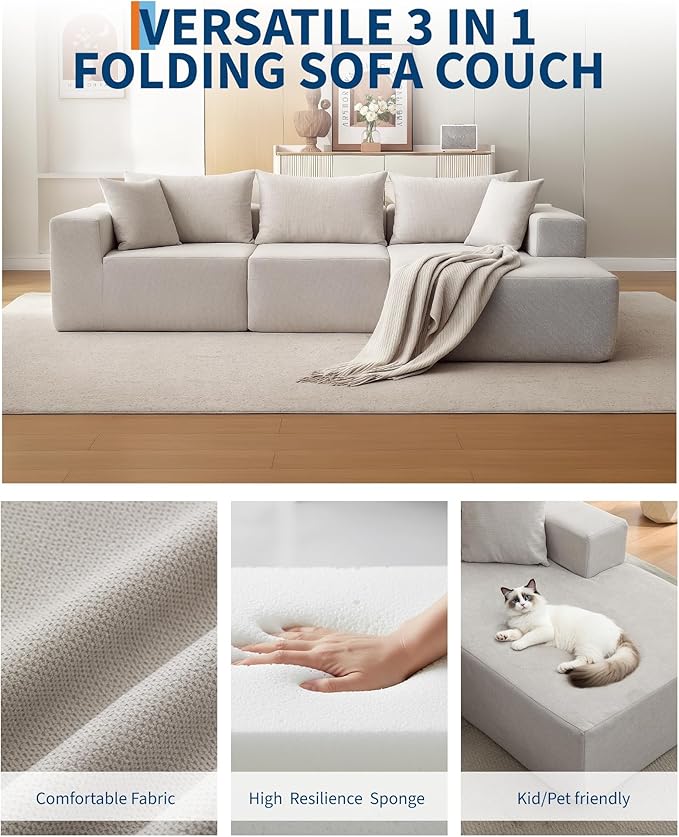 Corduroy Modular L Shape Sofa, Cloud Feel Compressed Sectional Couch