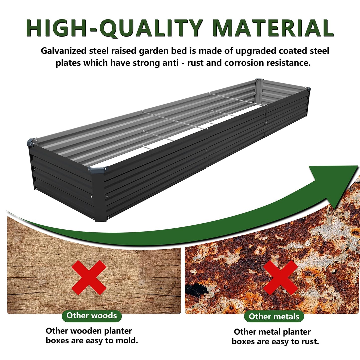 ZUNUDA 12×2×1FT(2PCS) Galvanized Raised Garden Bed Kit Metal Planter Boxes,Large Outdoor Planters Garden for Planting Vegetables,Flowers,Herbs -Black