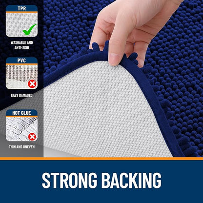 OLANLY Small Bathroom Rugs 24x16, Extra Soft Absorbent Chenille Bath Rugs, Rubber Backing Quick Dry, Machine Washable Bath Mats for Bathroom Floor, Tub and Shower, Home Decor Accessories, Navy