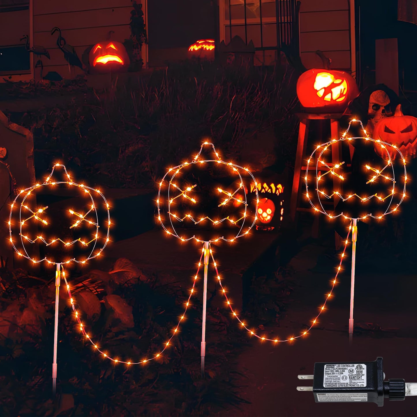 Qunlight Halloween Walkway Lights,163LED Outdoor Pumpkin Decorations Light Plug in,Timer 8 Modes Garden Stake String Lights for Pathway,Fence,Patio,Yard,Party,Halloween Decor-Orange